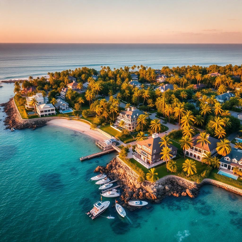 Aerial drone photography of a coastal community